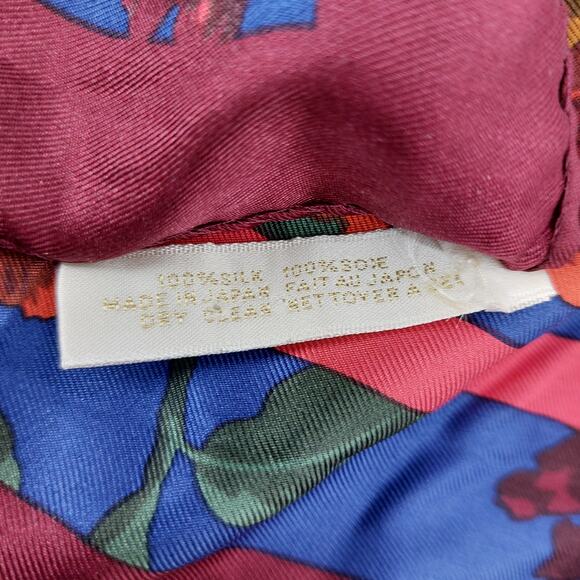 Perry Ellis Silk Floral Flower Scarf 35x35 Japan Red Blue - Picture 4 of 12